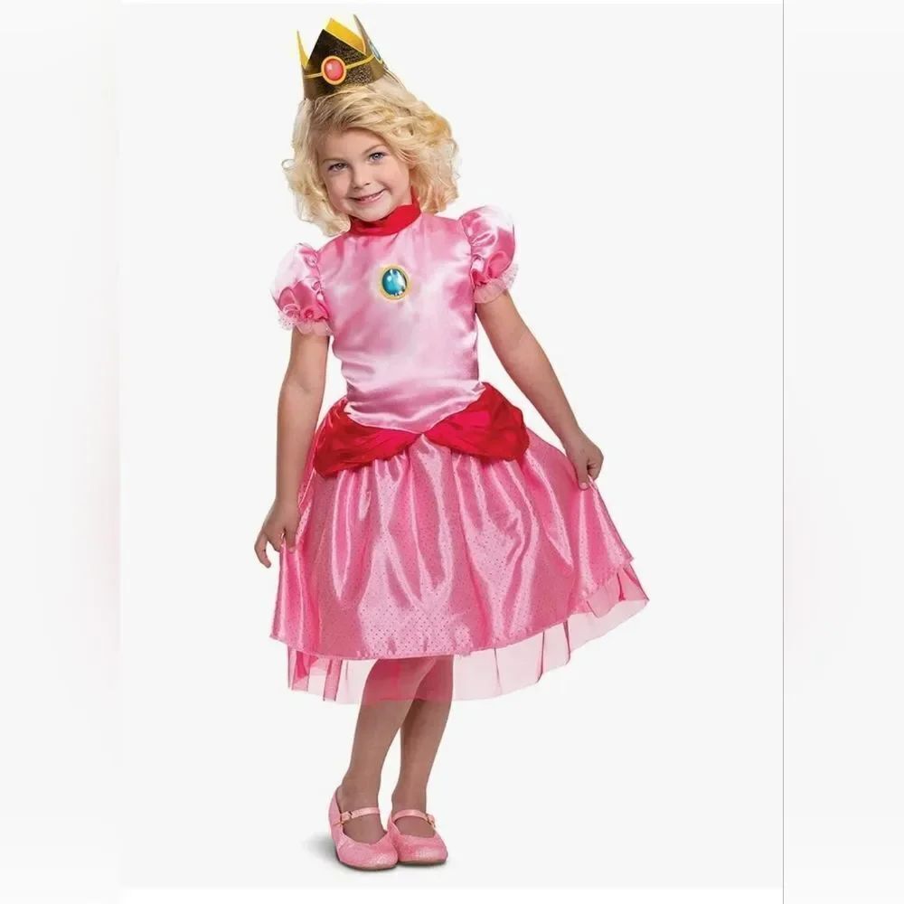 Toddler Super Mario Princess Peach Halloween Costume Dress with Headpiece 2T